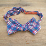 Self-Tie Bow Tie - Blue, White & Red Plaid