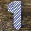 Skinny Tie - Denim Blue & White Striped Cotton