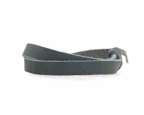 Leather Wrist Band with Adjustable Slide Knot - Ocean Green