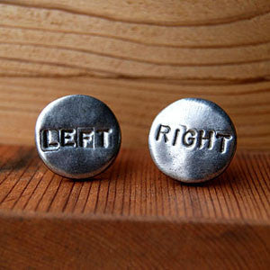 Pewter cuff links with words left and right