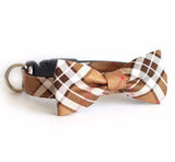 Bow Tie Dog Collars - Plaid Tan