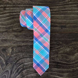 Skinny Tie - Madras Cotton with Teal, Blue, Pink, Yellow & White