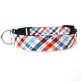 Bow Tie Dog Collars - Orange & Blue Plaid Seersucker