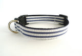 Bow Tie Dog Collars - Striped Blue/Gray Seersucker