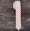 Orange, Gray & White Plaid Checkered Skinny Tie