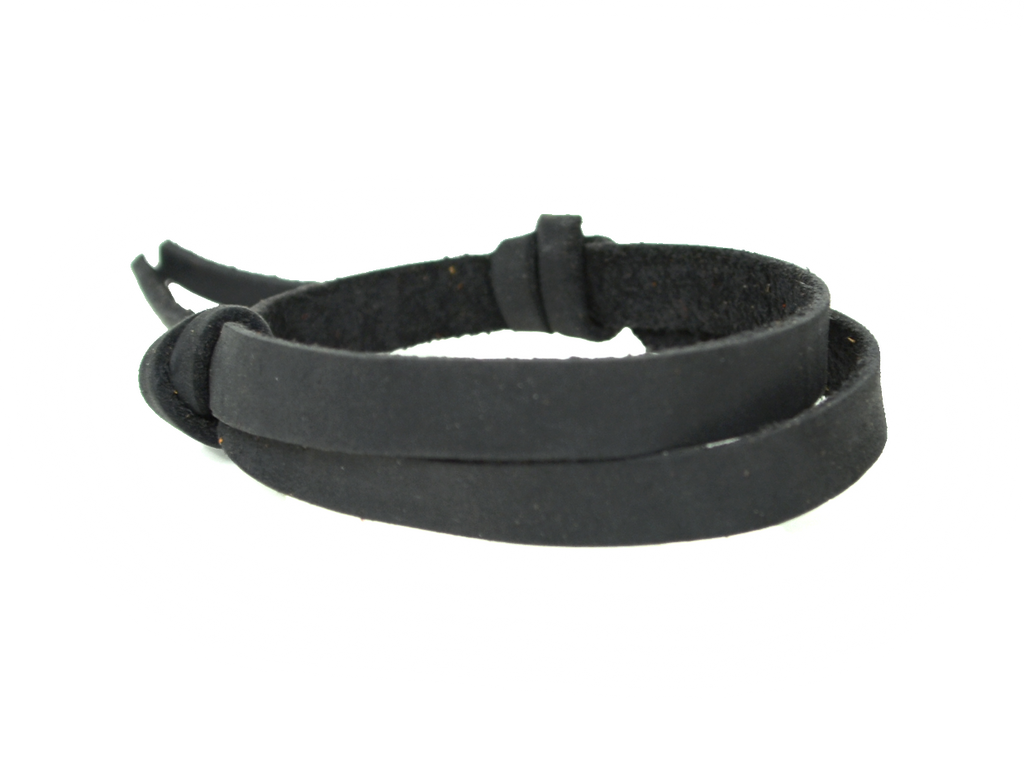 Black narrow leather wrist band with adjustable slip knot closure