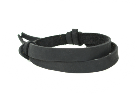 Leather Wrist Band with Adjustable Slide Knot - Black